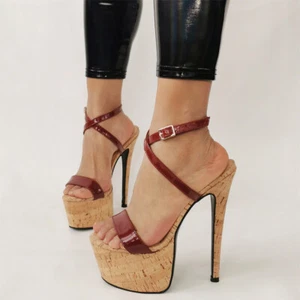 Sandalias de mujer con plataforma y punta abierta de tacón súper alto con correas cruzadas de fiesta para dama - Imagen 1 de 21
