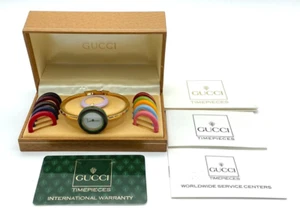 Gucci Change Bezel 12 Colors White / Gold Dial Ladies Watch Boxed On Working - Picture 1 of 7