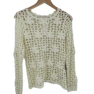 Hippie Laundry Cream Crochet Flower Open Knit Sweater Size S New Boho Bohemian - Picture 1 of 13