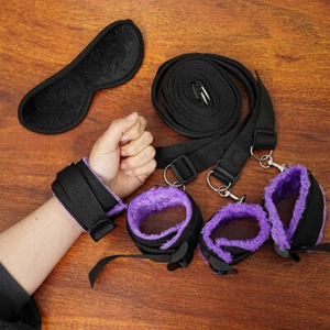 Bed Restraint Set Handcuffs+Ankle Cuffs+Blindfold Bondage Kit Couples Game BDSM - Picture 1 of 54