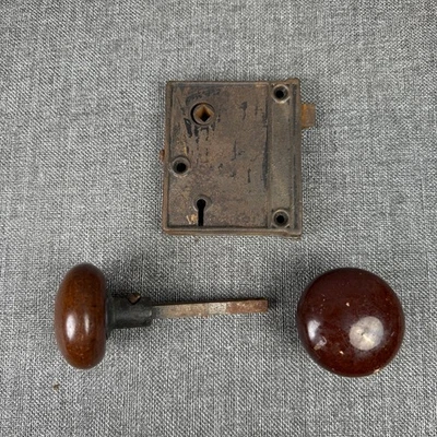 Antique Victorian Brown Porcelain Door Knob with Mortise Lock Vintage Hardware - Image 1 of 4