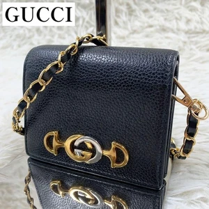 GUCCI Zumi Chain Bifold Wallet Black Leather Compact - Bild 1 von 10