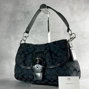 Coach Signature Purse 17093 Hobo Monogram Black Canvas Leather Shoulder Bag Soho - Picture 1 of 10