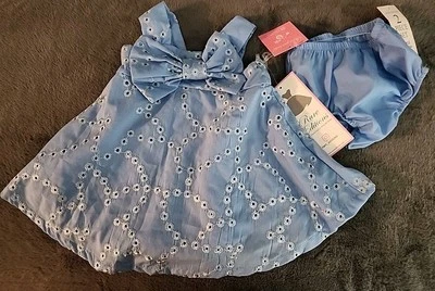 Vestido de festa bebê menina edições raras azul/prata conjunto com 2 peças 6-9mo novo com etiquetas - Imagem 1 de 4