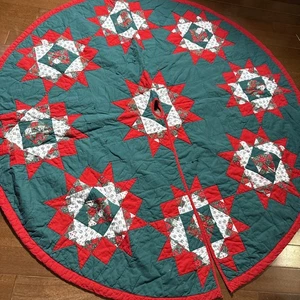 Rot weiß grün gesteppt Stern Primitive Country Weihnachten Quilt Baum Rock 54" - Bild 1 von 6
