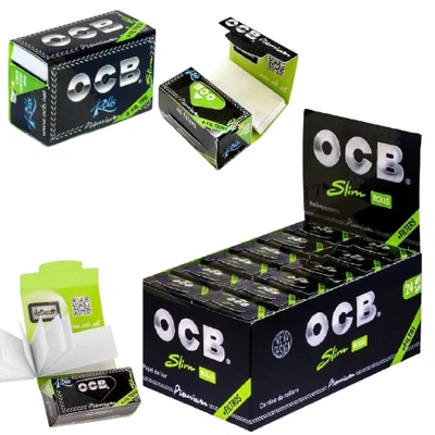 OCB Premium Slim Rolls Rolling Paper 4 Meters Roll + Tips (Full Box) 24 x Rolls - Image 1 of 4