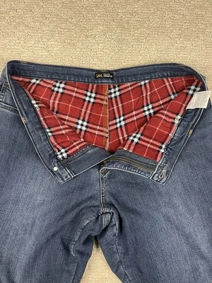 Pantalones de mezclilla para mujer Lee forrados de vellón 16 pierna corta recta interior a cuadros rojos Foto 1 de 4