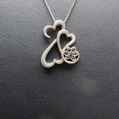 Seymour Sterling 925 Silver Paw Heart Pendant Necklace Black Diamond Vintage - Image 1 of 3