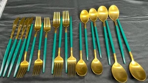 BFF Collection Stainless 20-Piece Service for 4 Goldtone Flatware Set Green - Picture 1 of 5
