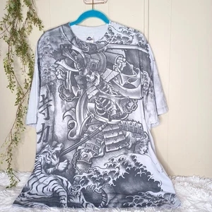 Vintage Y2K All Over Print Japanese Samurai Grunge Cyber Shirt Size 2XL - Picture 1 of 7