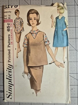  Simplicity Sewing Pattern 1950s-60s Maternity Top and Skirt Size 16 Uncut 5179 - Image 1 of 2