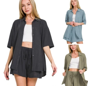 Women Linen Short Sleeve and Short Pants set(several colors) - Picture 1 of 4