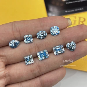 Multishape Sea Blue Moissanite Loose Stones GRA Brilliant Cut Certificate - Picture 1 of 30
