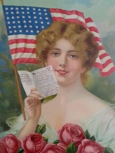 Antique WW1 patriotic Americana lithograph print 20×14.5 inches  - Picture 1 of 7