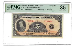 Banque du Canada FRENCH $5 1935  Osborne/Towers BC-6 PMG Very Fine 35 - Picture 1 of 2