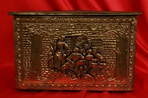 Scatola portatutto in ottone scolpito e decorato metà '900 brass XX sec. - Bild 1 von 8