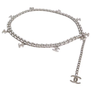 CHANEL 97P CC Charm Leather/Chain belt Silver / White - Picture 1 of 7
