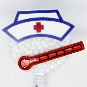 Nurse Hat Thermometer Badge Reel ID Holder Nurse Teacher Student CNA CMA GP NP  - Picture 1 of 2