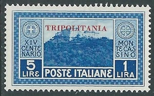 1929 TRIPOLITANIA MONTECASSINO 5 LIRE MH * - I46-3 - Imagen 1 de 1