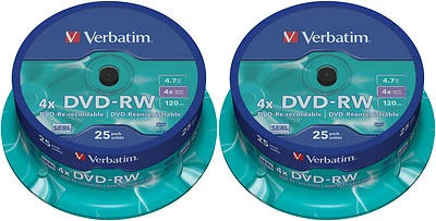 50 Verbatim DVD-RW 4,7Gb 120Min 4x wiederbeschreibbar Rohlinge Spindel