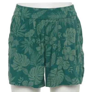 NEW Sonoma XL Women's Green Floral Tropical Pull On Shorts Mid Rise - Picture 1 of 4