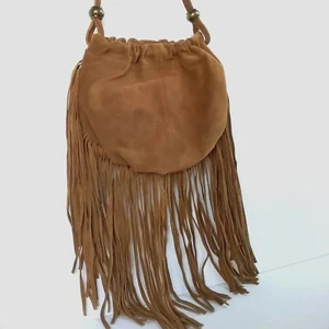 BOLSO BANDOLERA BOHO CHIC GAMUZA FLECOS MARRÓN WESTERN Hippie Beatnik - Imagen 1 de 4