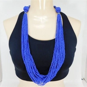 7/2437 Multi Strand Blue Seed Beads with Large Blue Beads 35  Necklace - Picture 1 of 5