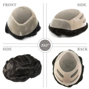 MensHuman Hair Replacement Toupee Hairpiece Fine Mono Bond System Off Black #1B - Picture 1 of 7