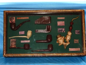 SMOKING PIPE HISTORY IN SHADOW BOX ( 444 ) FROM LARGE COLLECTION - Picture 1 of 5