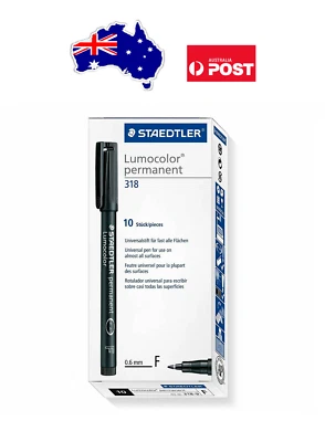 10 x BLACK Staedtler 318-9 Lumocolour Permanent Marker fine 0.6 Lumocolor - image 1 of 4
