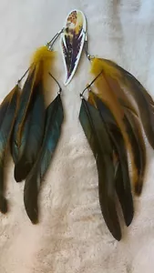 Statement Feather Earrings Boho 30cm Extra Long Large Dangle Bold Handmade UK - Picture 1 of 11