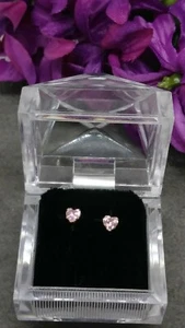 14k Gold Pink Heart Shaped Gem Earrings - Picture 1 of 6