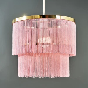 Easy Fit Pink Tassel Ceiling Pendant Light Shade Lampshade Bedroom Living Room - Picture 1 of 8