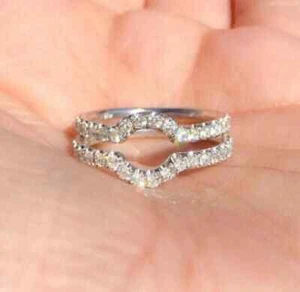 2CT Round Lab-Created Diamond Enhancer Ring Guard Wrap 14k White Gold Plated - Picture 1 of 3