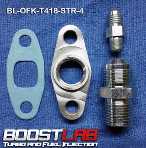 T3/T4 Turbo Oil Fitting Kit (-4AN x 1/8" Str. Feed) Fits ALL Square Drain Turbos - Picture 1 of 1