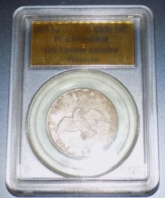 Сертифицированная PCGS золотая этикетка сокровищ Центральной Америки 1855 So Chile 50 сентаво - Изображение 1 из 4