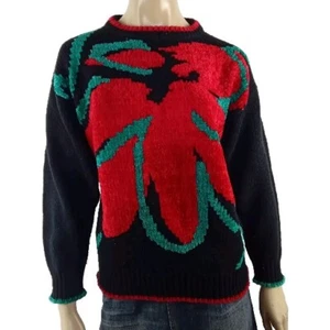 MICHEL ANNE vintage ladies size 12 jumper black red 80s knit pullover retro - Picture 1 of 7