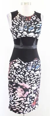 Vestido Bebe Negro Abstracto Estampado Leopardo Imitación Cuero Borde Vaina Buceo Talla XS Foto 1 de 4