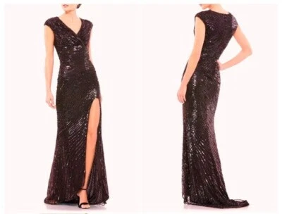 Mac Duggal 棕色亮片装饰帽袖小号礼服尺寸 6 $598 — 第 1/4 张图片