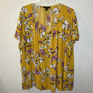 Top Lane Bryant talla 22 para mujer Plus amarillo defecto floral - pequeño punto en la parte delantera - Imagen 1 de 10
