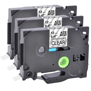 3PK Adhesivo Extra Negro Sobre Etiqueta Transparente Para Brother PT-H100 TZ TZe S131 12MM - Imagen 1 de 9