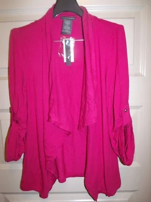 Nwt Womens Chelsea & Theodore Roll Tab Powerful Pink Cardigan 3/4 Sleeve S M - Image 1 of 4