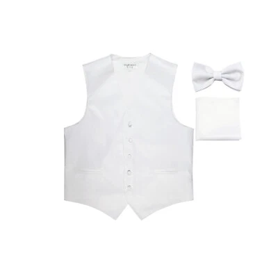 New men's formal tuxedo vest waistcoat bowtie hankie set wedding White prom - Image 1 of 4