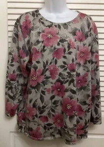 Suéter Alfred Dunner Floral Cuentas 1X Mezcla Algodón Manga Larga - Imagen 1 de 6