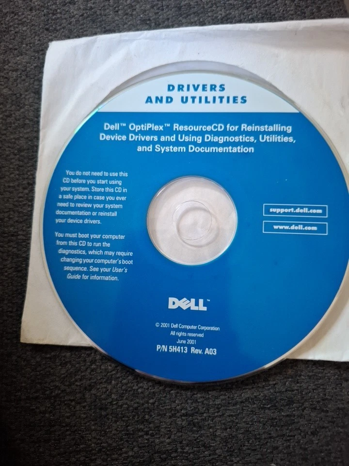 Dell Optiplex GX240 GX260 Resource CD Reinstalling System Software 5H413 Rev A03 - Image 1 of 1