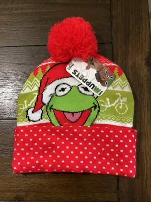 NUEVO CON ETIQUETAS Kermit la Rana Pom Gorro Tejido Sombrero Navidad Muppets Talla Única Foto 1 de 2