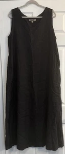 Flachs 100% Leinen Maxikleid Gr. LG schwarz ärmellos Taschen minimalistisch Lagenlook - Bild 1 von 11