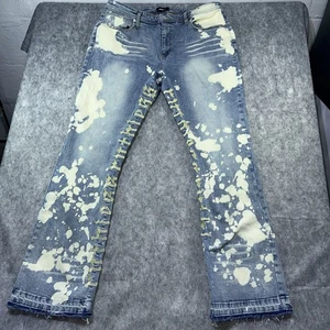 Fashion Nova Jeans Men 40 Paint Splatter “Ruthless” Raw Hem Grunge Skater Urban - Picture 1 of 14