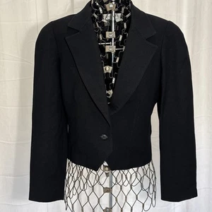 Vintage 1980s Black Christian Dior Women’s Cropped Wool Blazer Size 10 - Picture 1 of 11