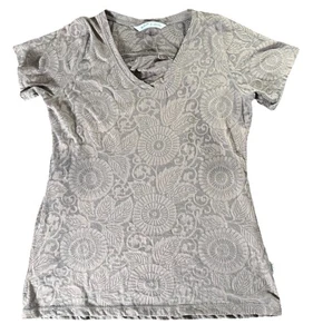 Women's Woolrich Allover Floral Jacquard T Shirt Sz M Brown Burnout Short Sleeve - Picture 1 of 6